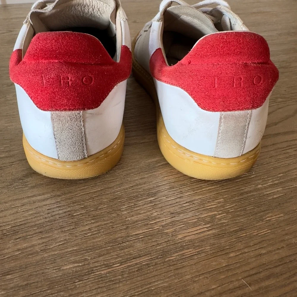 IRO Prissy‎ Leather Sneakers-Red Suede Trim-Low Top Lace Up Rubber Sole-Size 38